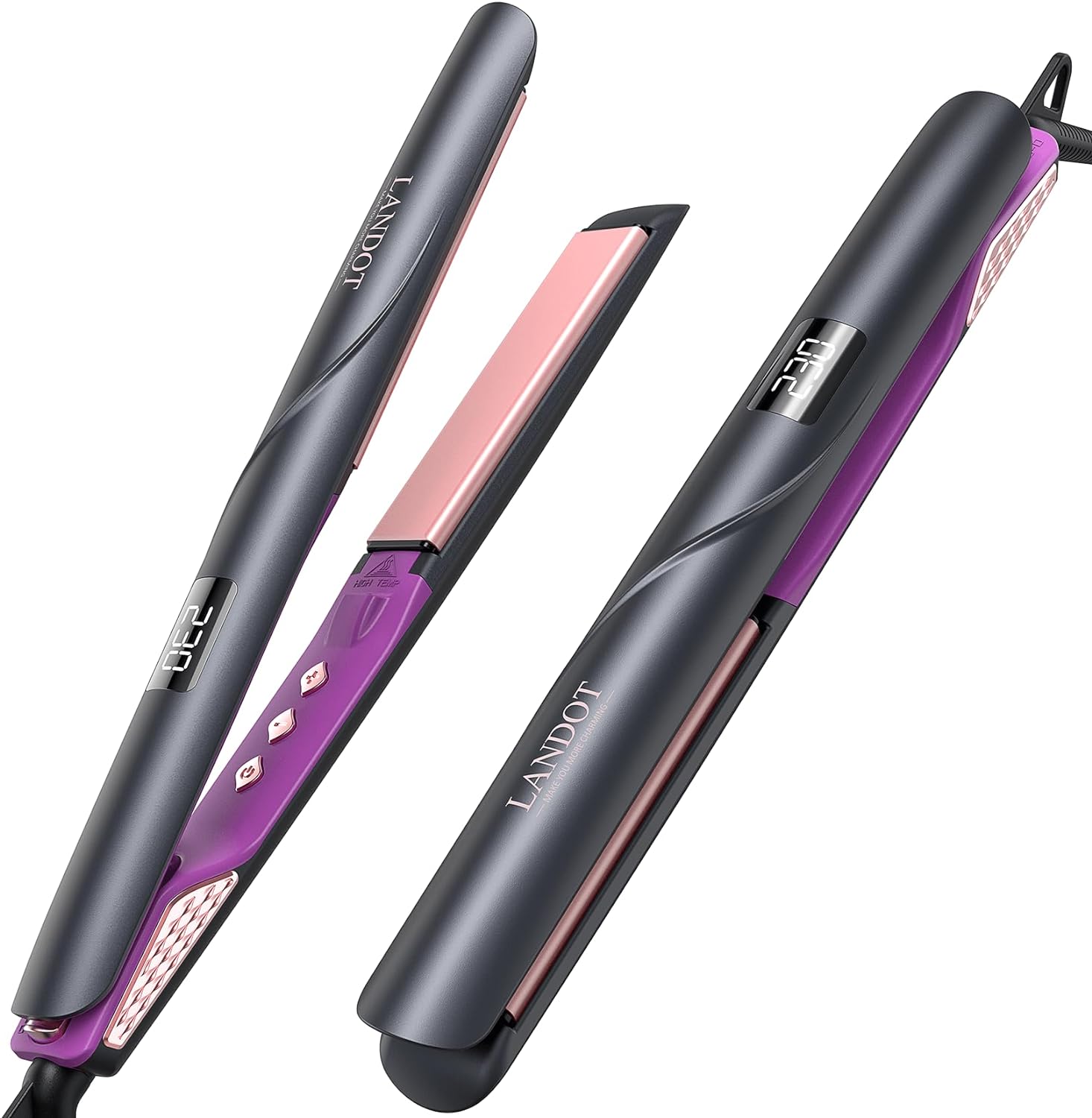 LANDOT Flat Iron Hair Straightener 1-inch: Straightener and Curler 2 in 1 - Professional Ceramic Straightening Curling Iron for Straighten Curl Wave