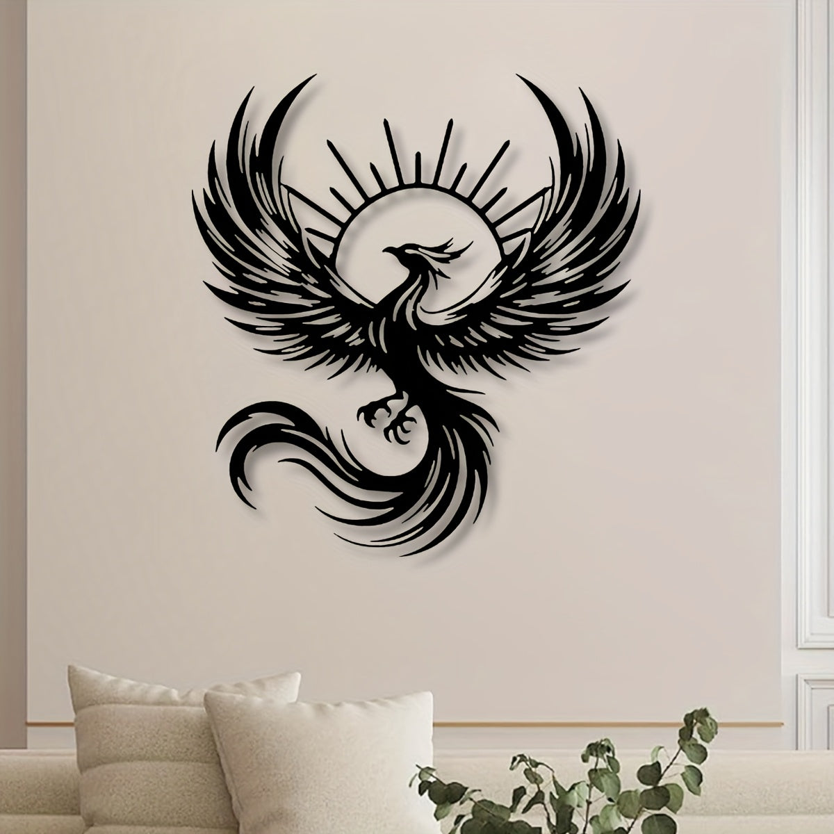 TEMU Sun Phoenix Metal Wall Art - Bird With , Durable Metal Wall Decor For Living Room, Garden, Balcony - 15.7"x14.6" Classic Sunset Theme Artwork,