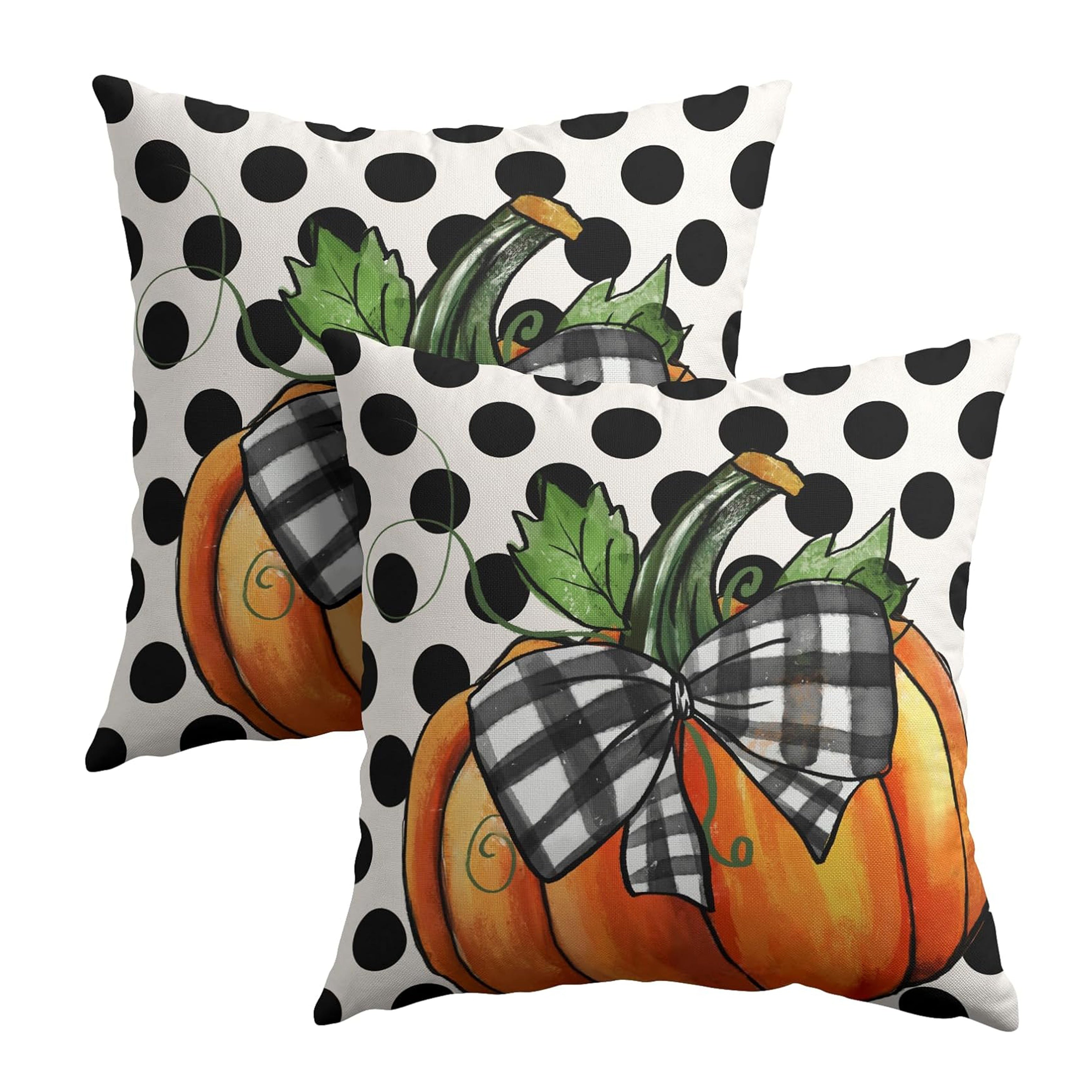TEMU Contemporary 2-pack Throw Pillow Covers, Fall Pumpkin Black & White Polka Dot, Decorative Polyester Pillowcases, Machine Washable, Zipper