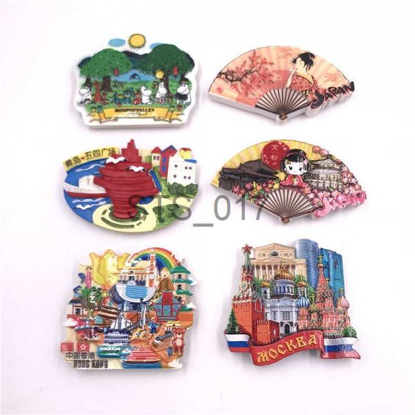 Fridge Magnets World Tourism Fridge Magnet Souvenir Creative Resin Moscow Russia Hong Kong Qingdao Finland Japan Stickers for Refrigerator x