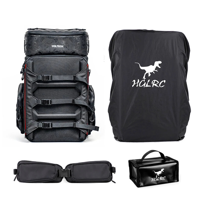 HGLRC 33.5L Waterproof and Solid Type Outdoor Travel Camera FPV Backpack Set - Rain Cover - Lumbar Support - Battery Exp