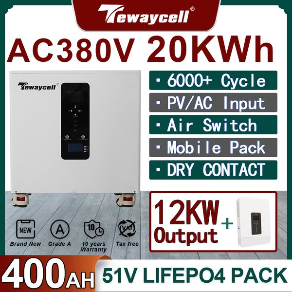 Pay 3 Times AC380V 3-phase 48V Powerwall 20KWh ALL in One ESS 51V 400Ah LiFePO4 Battery Pack Buitl-in 10KW Inverter WiFi Monitor