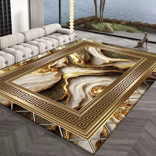 Carpets Golden Abstract Carpet Bedroom Decoration Large Area Rugs Sofa Side Carpets for Living Room Soft Fluffy Lounge Floor Mat 230823