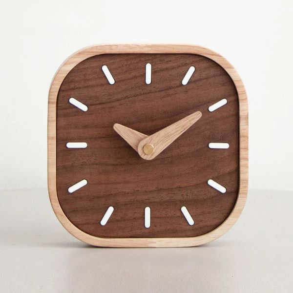 Handmade Black Walnut Solid Wood Clock Desktop Silent Table Clock Headrest Mini Watch Nordic Home Creative Decoration 241212