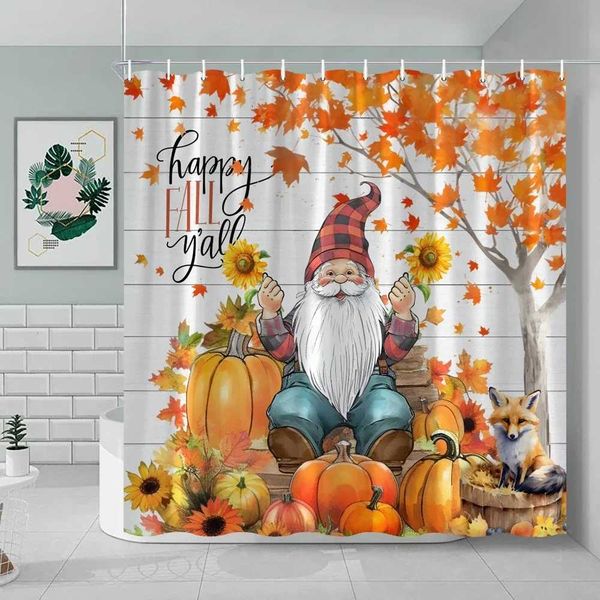 Shower Curtains Fall Shower Curtain Pumpkin Sunflower Maple Highlands Cattle Cat farm Watercolor plaid shower curtain Bathroom decor Set R24