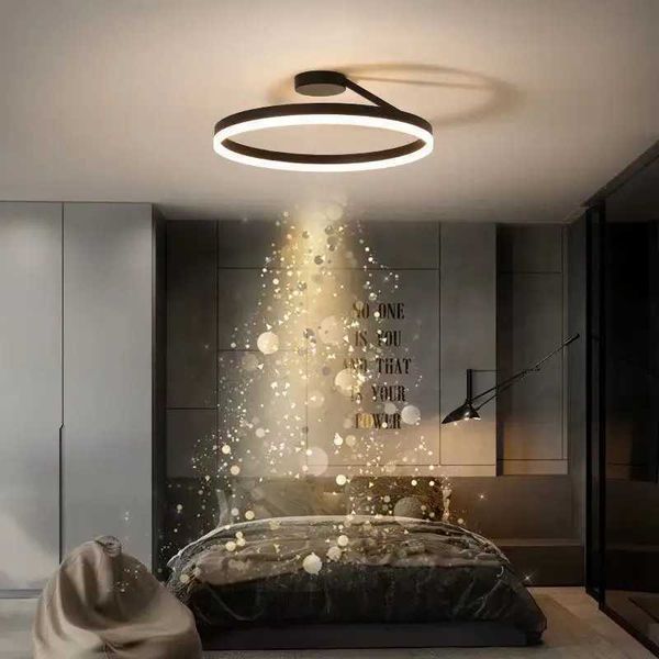 Modern Ring Led Ceiling Chandelier Dimmable Black White for Bedroom Table Dining Living Room Minimalist Pendant Lamps Lighting Z250120