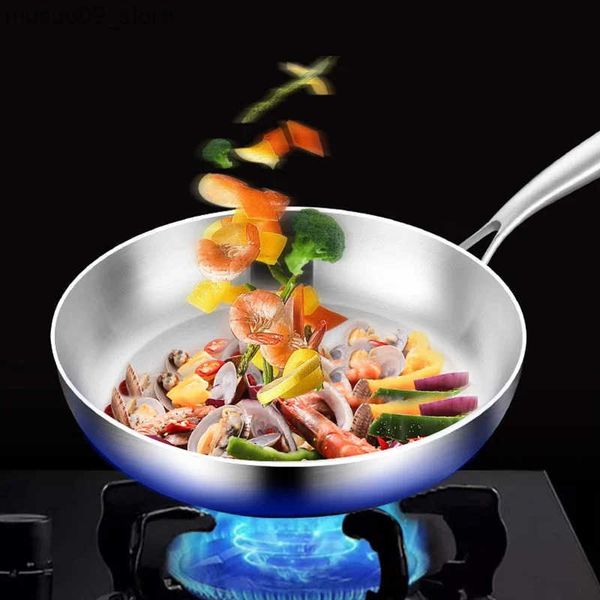 Other Cookware 26-28CM Frying Pan 316 Stainless Steel Thick Wok Pan 5 Ply Steel SkilletProfessional Grade Pans for Cooking Pot L240910
