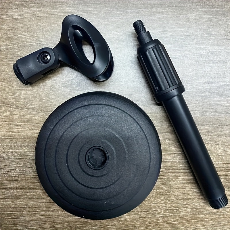 TEMU 1pc Adjustable Desktop Microphone Stand, Heavy-duty Base For , Ideal For Recording, Podcasting, And Live Streaming - Abs Material, Black