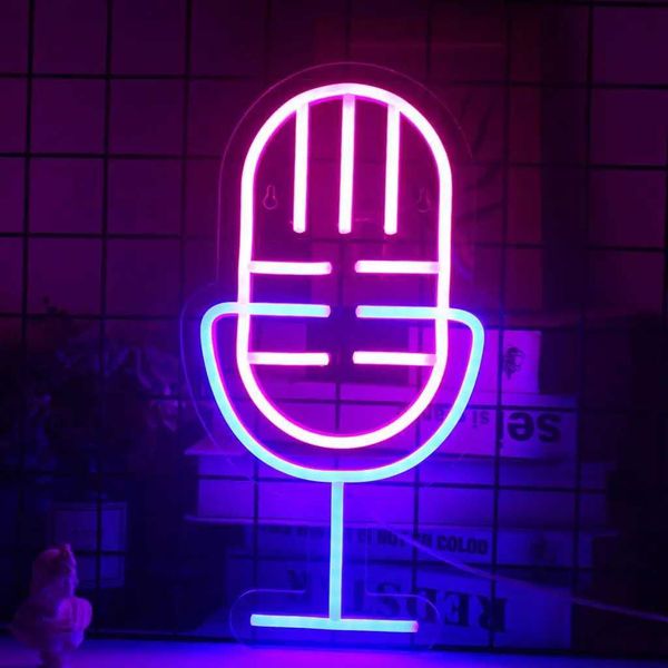 Ineonlife Neon Lights Pink Microphone Led Sign Party Wall Decoration Dining Room Bedroom Home Wedding Music Studio ARTDecoration M250118