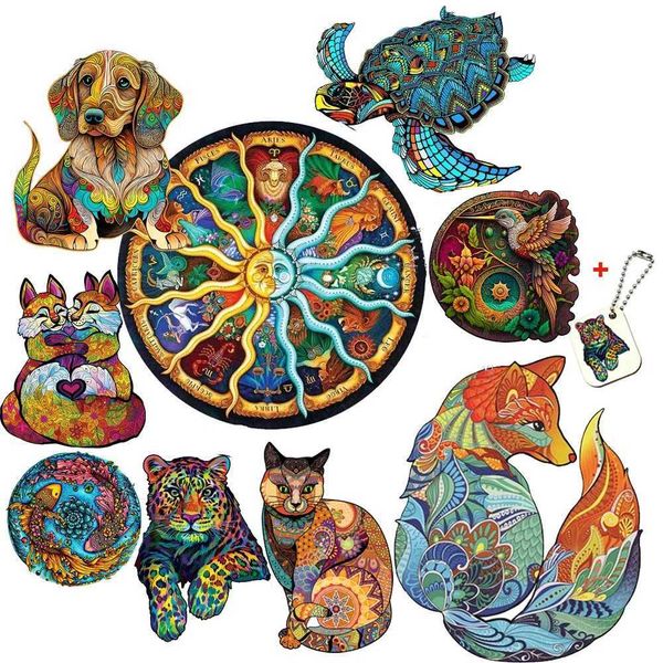 Animal Wooden Puzzle for Adults Children A3 A4 A5 3D Wood DIY Crafts Shaped Christmas Gift Wooden Jigsaw Puzzle Gifts New 2022 Y240812