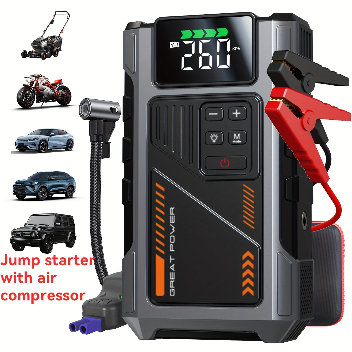 TEMU Jump Starter With Air Compressor, Battery Jumper Starter Portable, Jump Box For Car Battery, 12v Portable Jump Starter For 8.0l Gas & 6.5l Cars