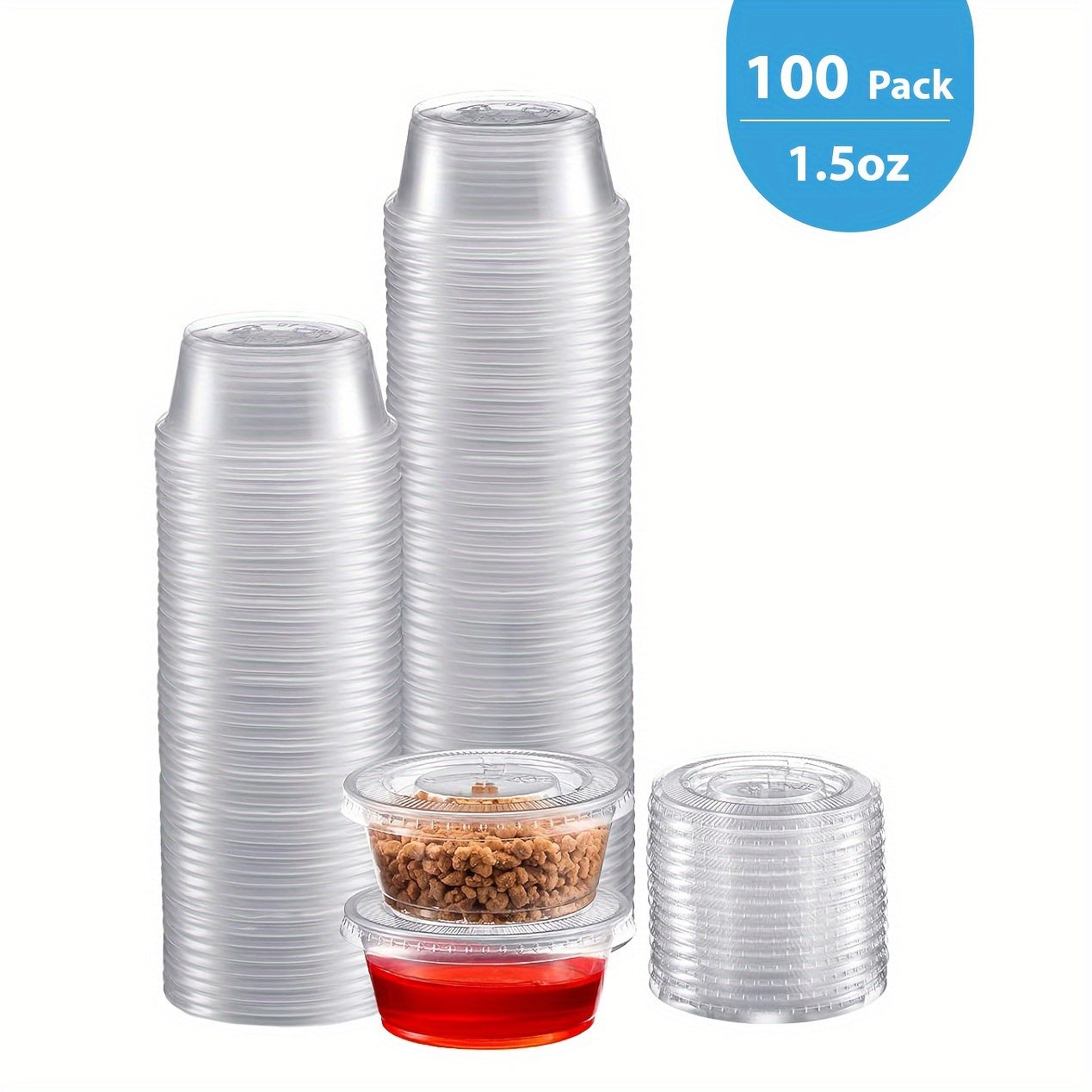 TEMU 100 Pack 1.5 Oz Portion Cups With Lids | Disposable Plastic Cups For Sauces, Meal Prep, Portion Control, Salad Dressings, Jelly Drinks | Small