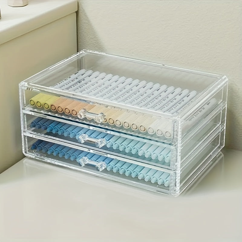 TEMU Large Capacity Acrylic Pen Holder - Drawer Storage Box For Pens, Pencils, Markers, Washi Tape, Cosmetics, And Jewelry - Clear Plastic Organizer