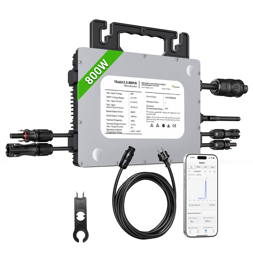 LIONSHEE LS-800Mi 800W Micro Inverter 2 MPPTs 230V Output 96% Peak Efficiency IP67 Waterproof Wi-Fi Smart Monitoring