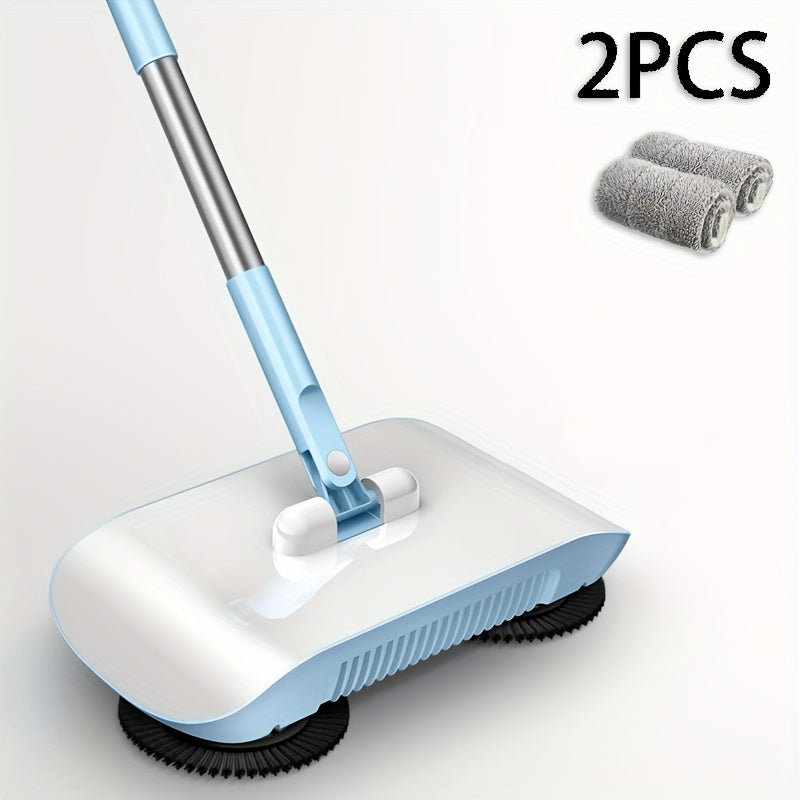 TEMU 1 Unit 3-in-1 Handheld Push Sweeper, Mop & Vacuum-like Cleaning System With Ergonomic Handle, Windproof Broom, Dustpan & Mop Cloths -