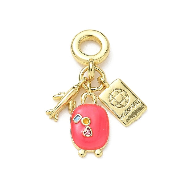 Breloques pendantes européennes en laiton et émail rose vif