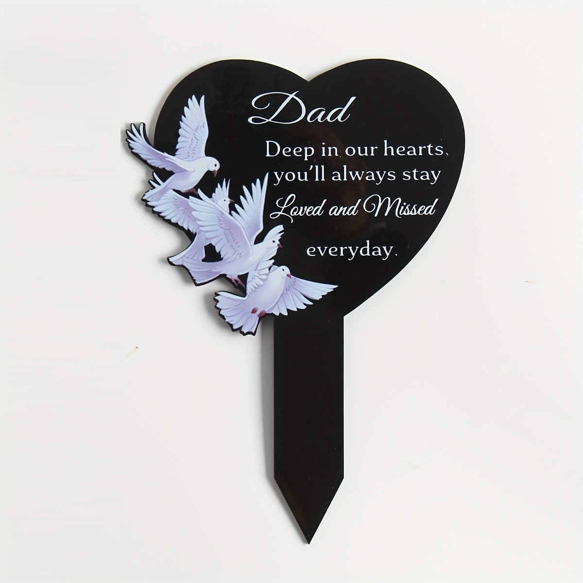 TEMU Heart-shaped Acrylic Memorial For Mom And Dad - 5.4x7.8 Inch Outdoor Cemetery Marker With Engraved Message, Doves, And Elegant Design For Garden