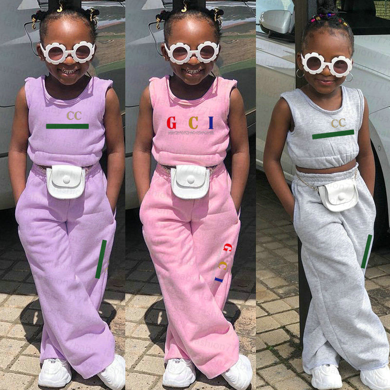 100% cotton summer Kids Designer Clothing Sets Girls&#039; Fashion Sleeveless Vest Pants Set Brand printing Children 2 Piece baby girl children&#039
