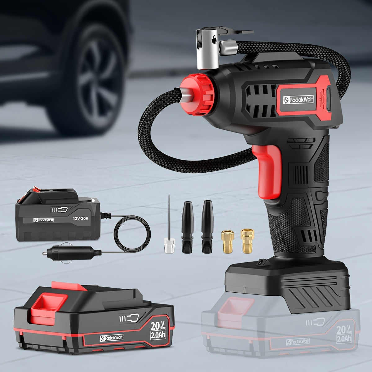 TEMU 20v Cordless Car Tire Air Pump, Car Tire Air Pump, Compatible With Battery Pack And Car Charging Cable, Suitable For Car Tires, Motorcycles,