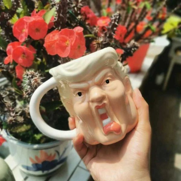 Large Capacity Trump Household Ceramic g - Creative and Funny Net Coffee Cup with Spoof 3D Three-Dimensional DesignT250113