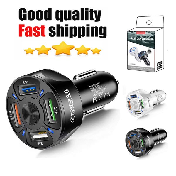 4 Ports Car Chargers Fast Quick Charging QC3.0 Type C Power Adapters for iPhone 16 15 14 13 12 11 14 pro Max Samsung S23 S22 S21 with Retail