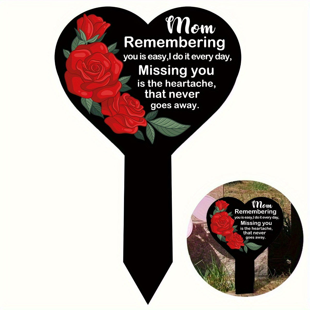 TEMU 1pc, Grave Markers For Cemetery Memorial Stakes For Outdoors Yard Cemetery Decorations For Grave Memorial Plaques For Garden Decor Mom Our Sign