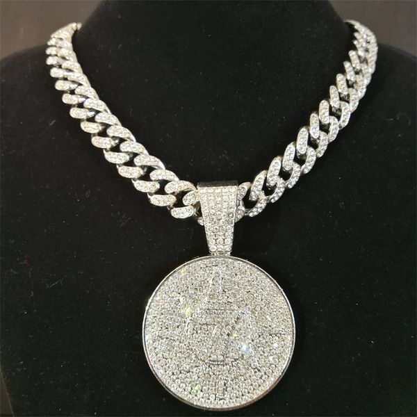 Pendant Necklaces Hip Hop Crystal Lucky Number 7 Pendant With Big Miami Cuban Chain Choker Necklace For Men Women Iced Out Coin Jewelry 2209