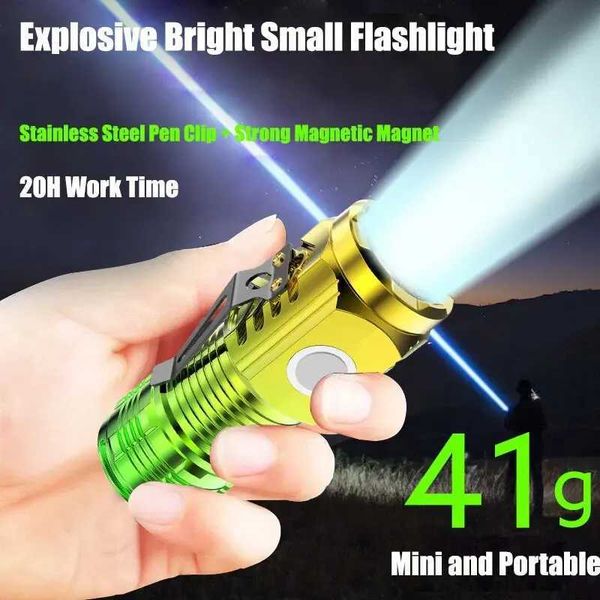 3LED Super Bright Flashlight Portable Mini Burst Flash Torch Rechargeable Outdoor Emergency Spotlight with Pen Clip Tail Magnet Y240731