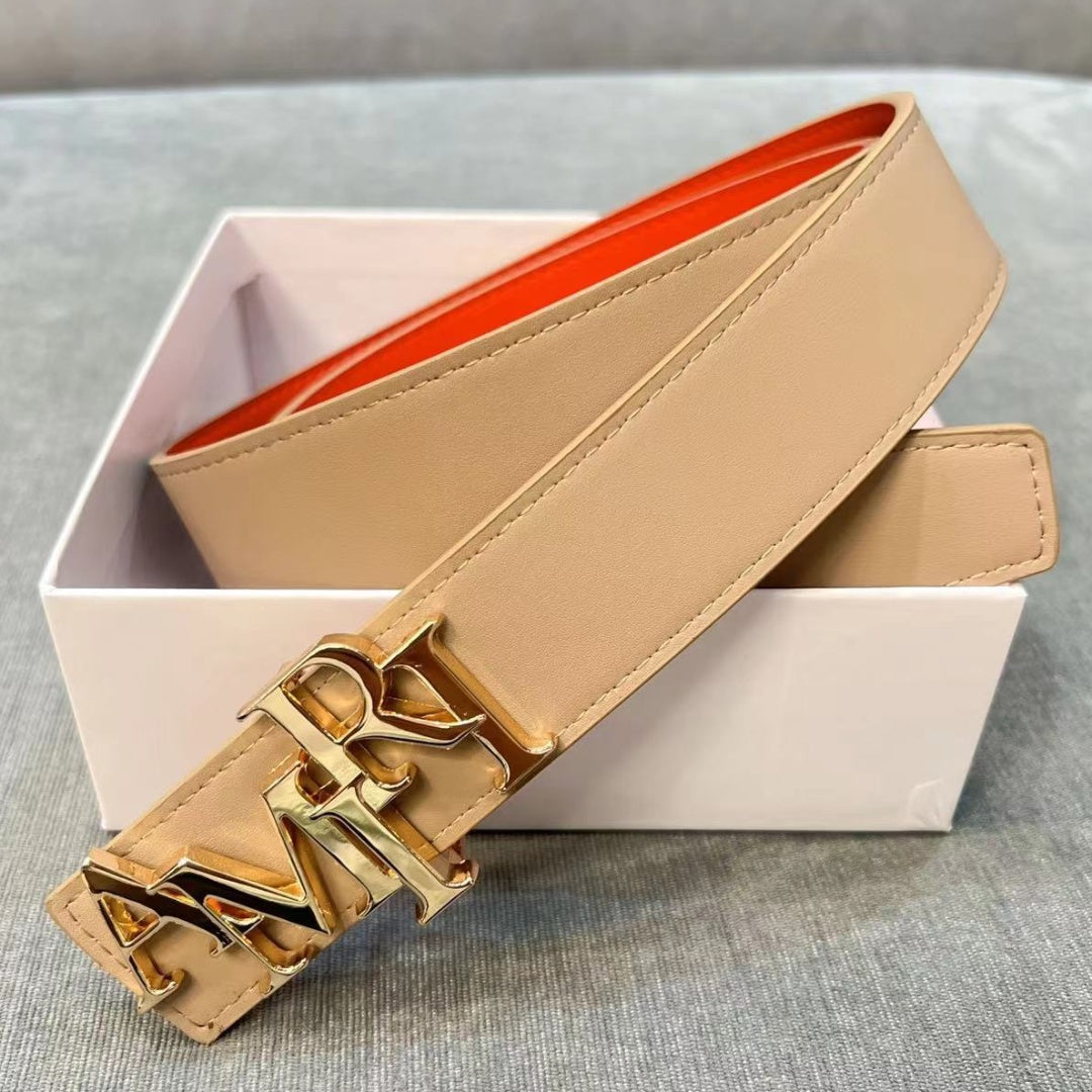 Beige designer men women&#039;s 3.8 cm wide letter hollow solid color versatile fashion formal belt