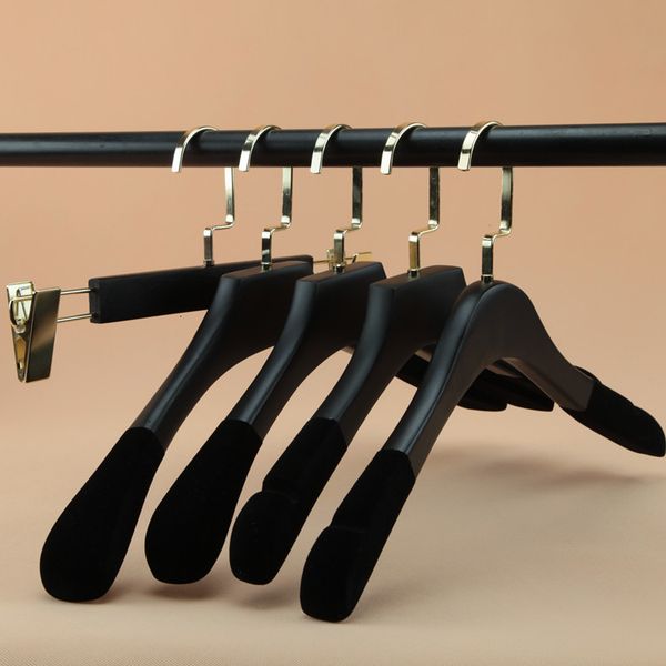 Hangers Racks 10 pieces-batch of black solid wood flocked clothing hangers trackless anti slip outerwear hangers wooden clothing store hange