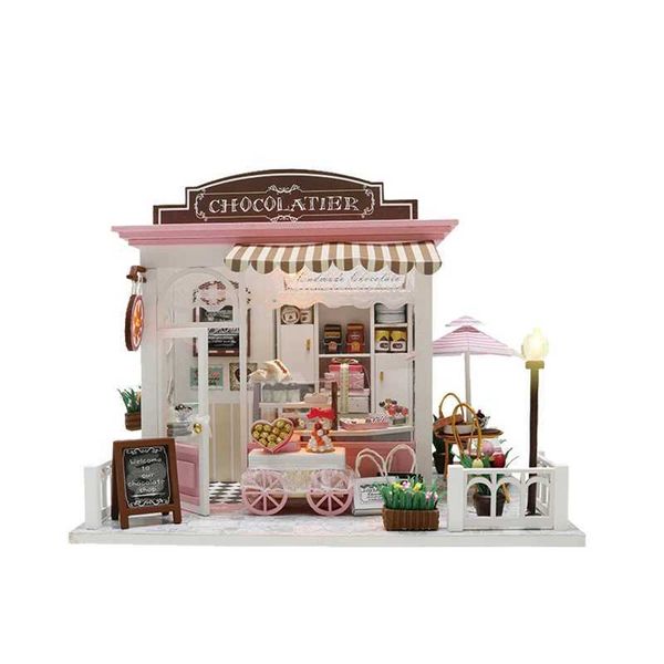 Doll House Accessories DIY Dessert Shop Model Building Kits Wooden Miniature Doll House Furniture For Children Gift 3D Wooden Craft Dollhous