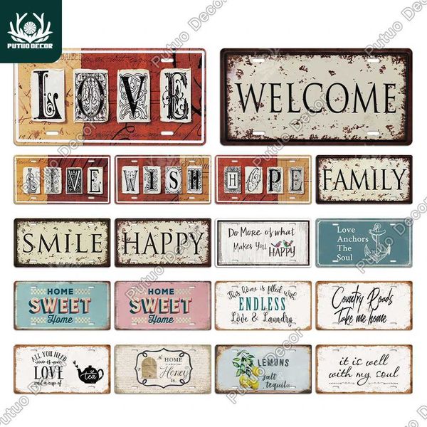 Putuo Decor Welcome Metal SIgn Tin Sign Plaque Metal Vintage License Plate Decor Family Home Living Room Wall DecorationXJ250116