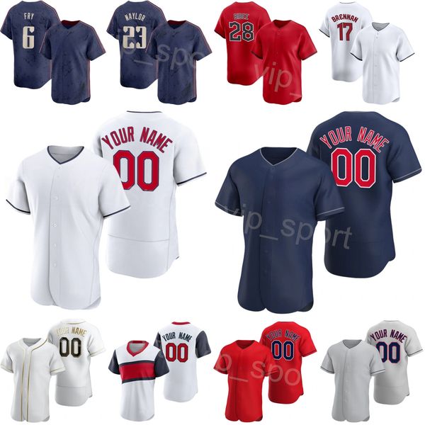 Mens Baseball 9 Kyle Manzardo Jerseys Youth Women 17 Will Brennan 6 David Fry 28 Bibee 43 Noel Cooperstown Pullover Embroidery And Sewing Fo