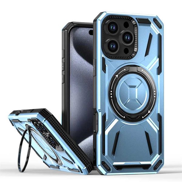 Double layer protective armor magnetic bracket phone case suitable for iPhone 16 15 14 11 13 Pro Max luxury rotating folding bracket cover M