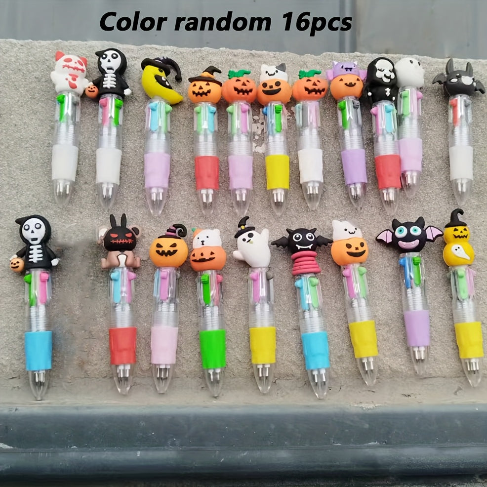 TEMU 16pcs Halloween Ballpoint Pens With Spooky Character Caps - Assorted Plastic Pens For Trick-or-treat, Party Favors, Pranks & Holiday Gifts (no