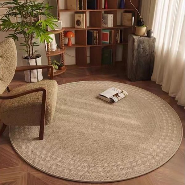 Modern Washable Round Rugs, Non-Slip Beige Round Area Rug Thin Vintage Soft Throw Rug Carpet for Kitchen Bedroom Living Room Home Decor