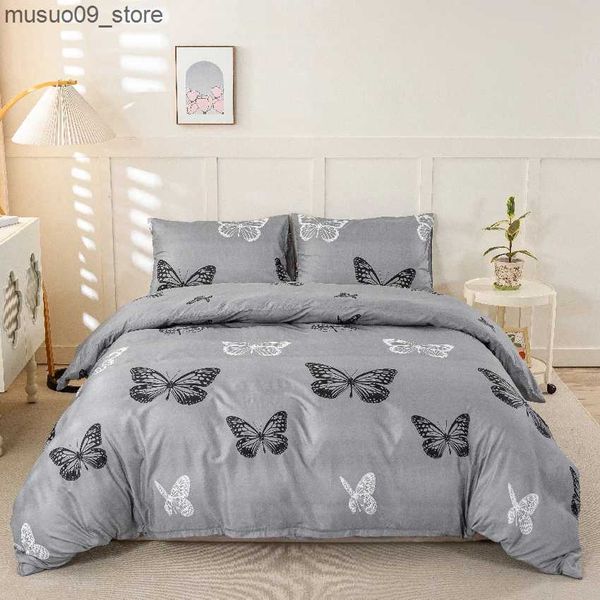 Bedding sets 3-Piece Soft Cozy Duvet Cover Set With Black And White Butterfly Print - Includes 1 Duvet Cover And 2 cases Zip Closure L240910