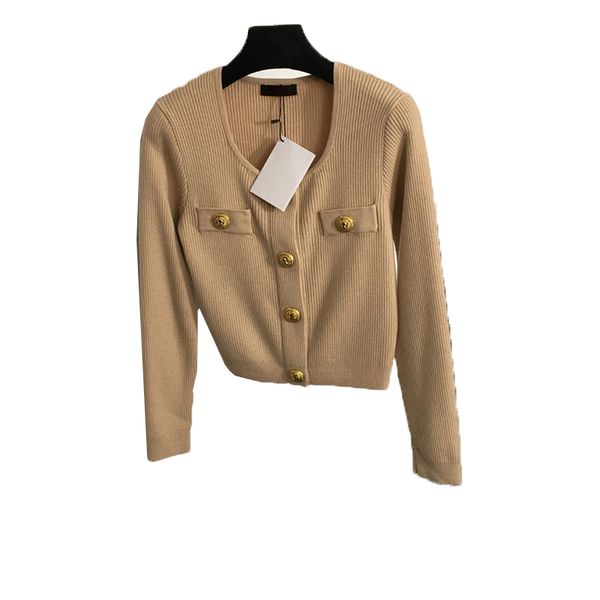 Gold Button Cardigan Jackets Women Designer Sweaters Crew Neck Knit Coats Luxury Wool Charm Sweaters Outerwear