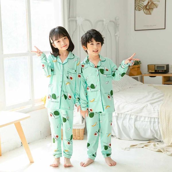 Kids Pijama Print Pajama Set Boy Girls Sleepwear Lapel Cotton Homewear Baby Night-Clothes Suits Childrens ClothingXJ241207