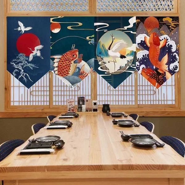 Chinese Style Short Door Curtain Kitchen Partition Noren Izakaya Cuisine Izakaya Sashimi Hanging Pennant He Decor Drapes TleT250122