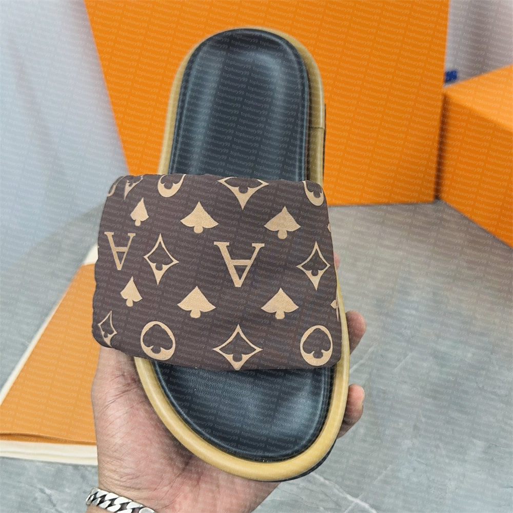 Designer Sliders Women Men Pool Pillow slippers Flat Comfort Mules Slides Fashion Classic Prints Embossed Summer Sandals Black Grey vintage Beach Sh