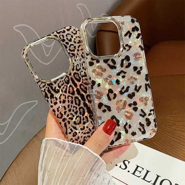 Luxury leopard print glitter Phone case for iphone 11 12 13 13pro 14 15 pro max plating camera lens protective case back coverM240816