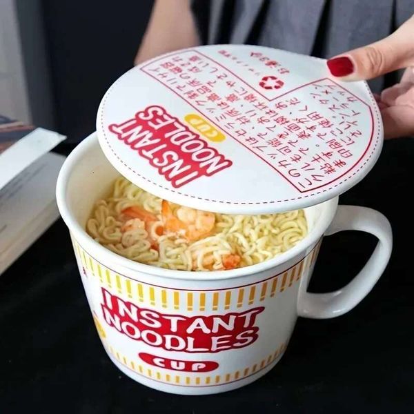 Ceramic Noodle Bowl with Lid for Kitchen Dorm, Microwave Safe, 2024 Trendy Colors
