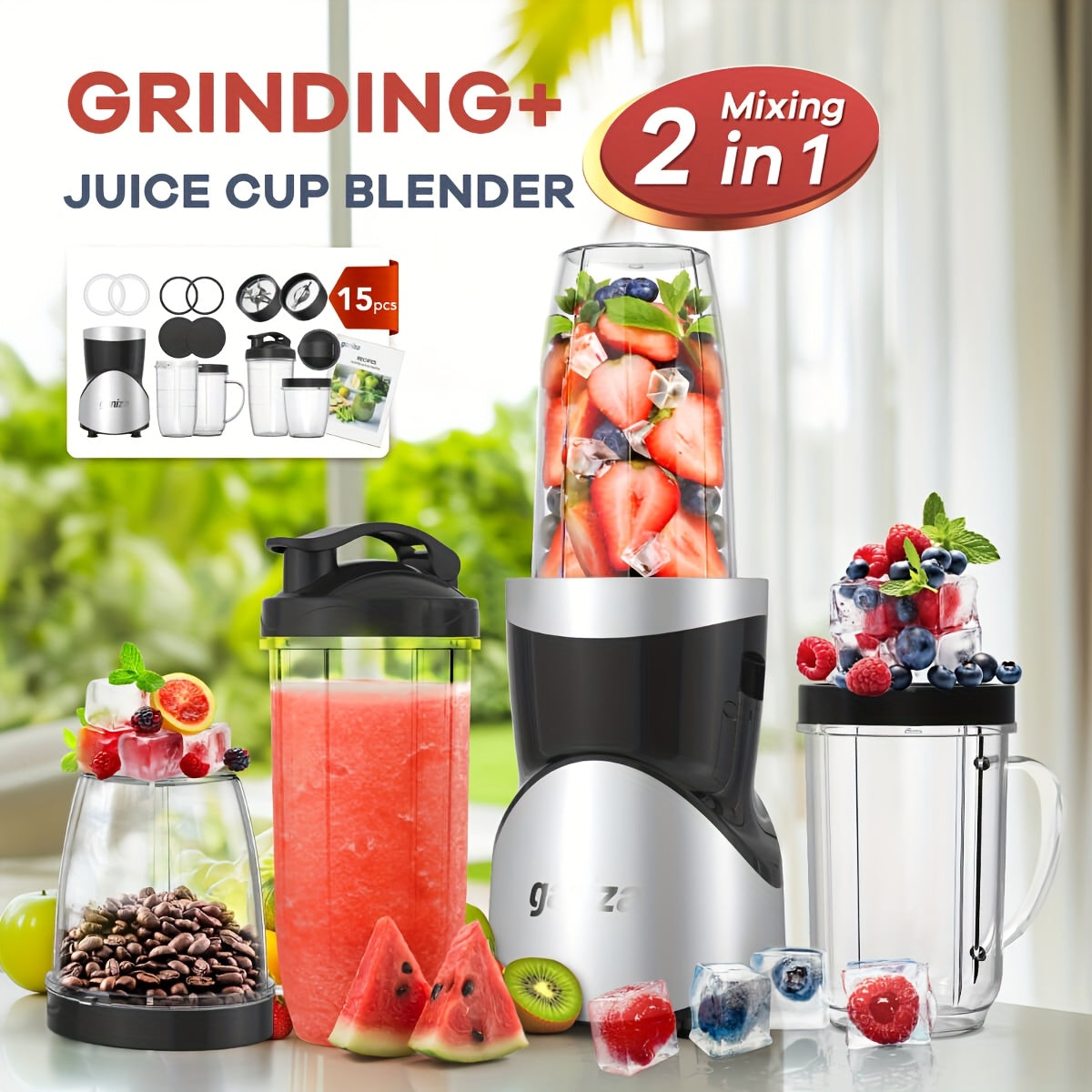TEMU Smoothie Blender, Juicer Machines Vegetable And Fruit, Blender For Shakes And Smoothies, 15pcs And Grinder Combo For Kitchen, Smoothies Maker