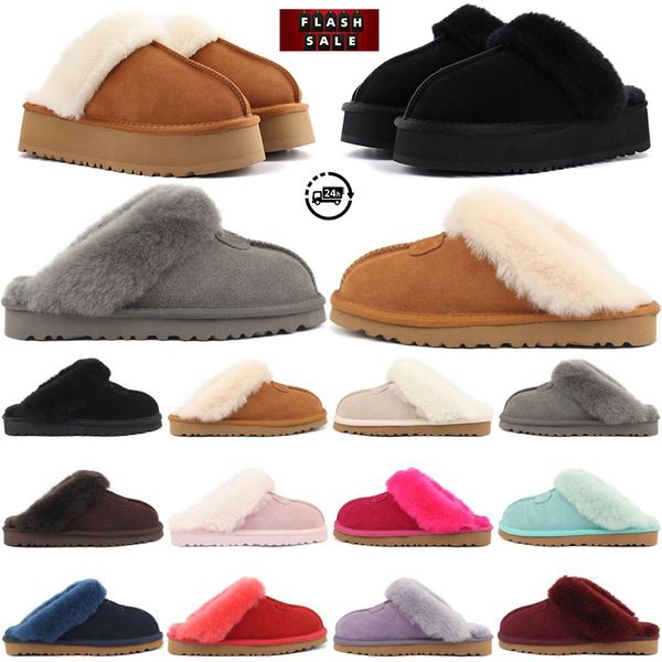 Designer women Classic Slipper II Chestnut Charcoal Fur Black Sand Grey Mules Winter Warm Sandals Slides Booties Scuffs woman Platform ladie