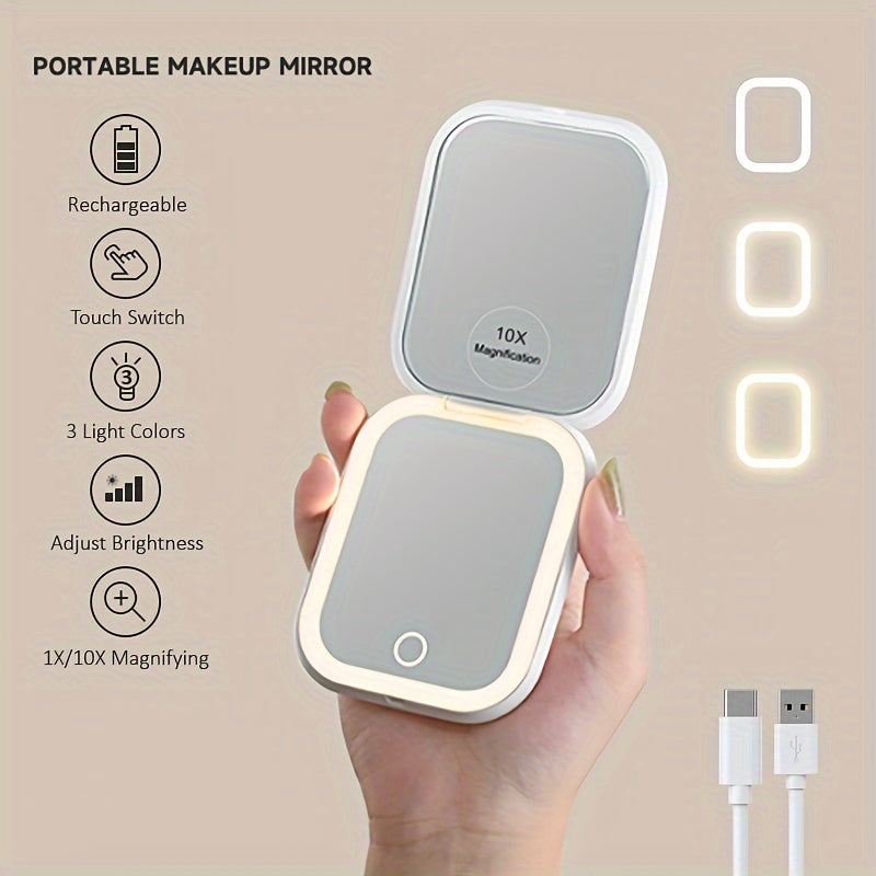 TEMU Fancyseeu Mirror With 1x-10x Magnifying - Smart Usb Rechargeable Cosmetic Mirror, Compact Tabletop Design With Charging Lightings, Foldable