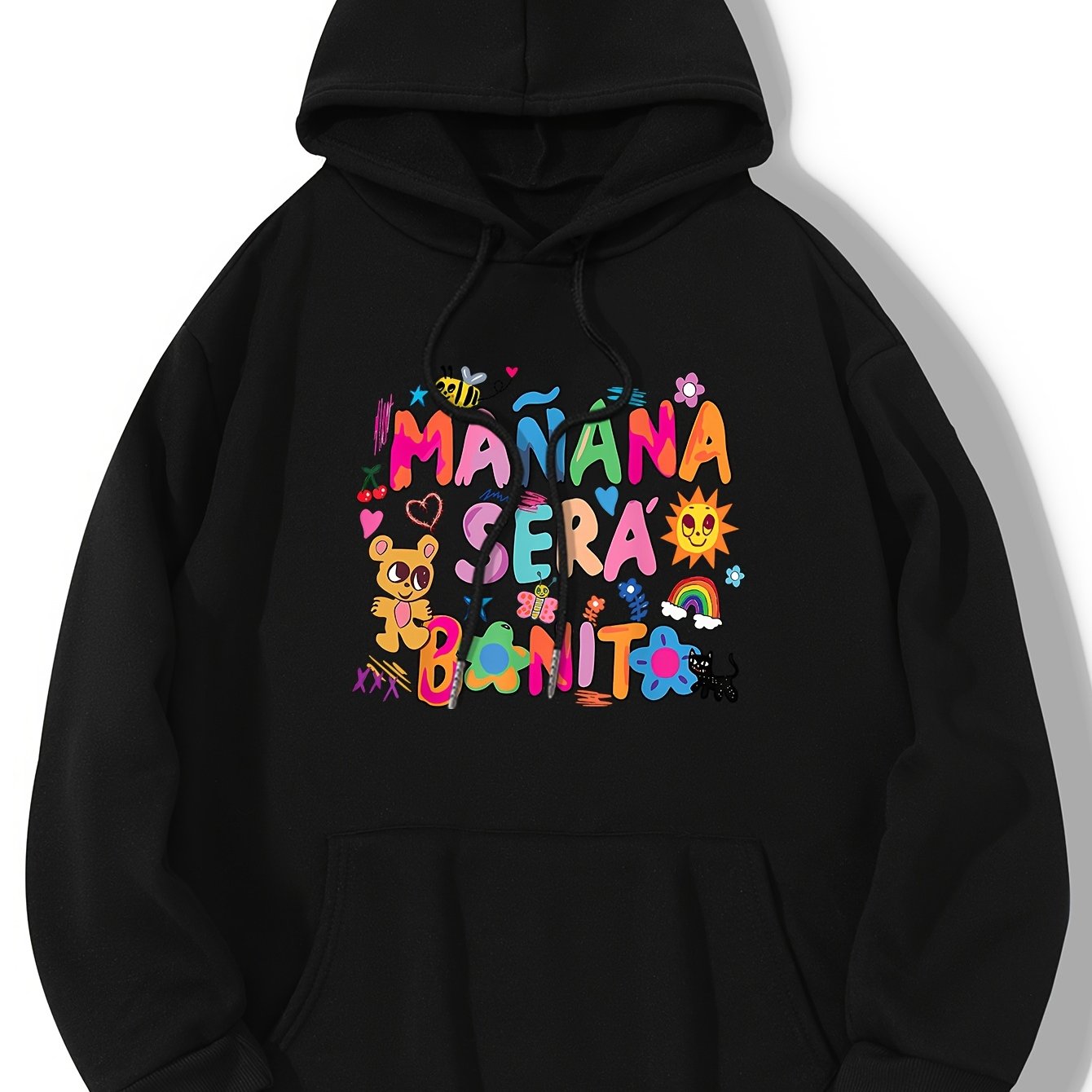 TEMU Letter Print Hoodie, Casual Drawstring Hooded Sweatshirt For Winter & Fall, Women's Clothing