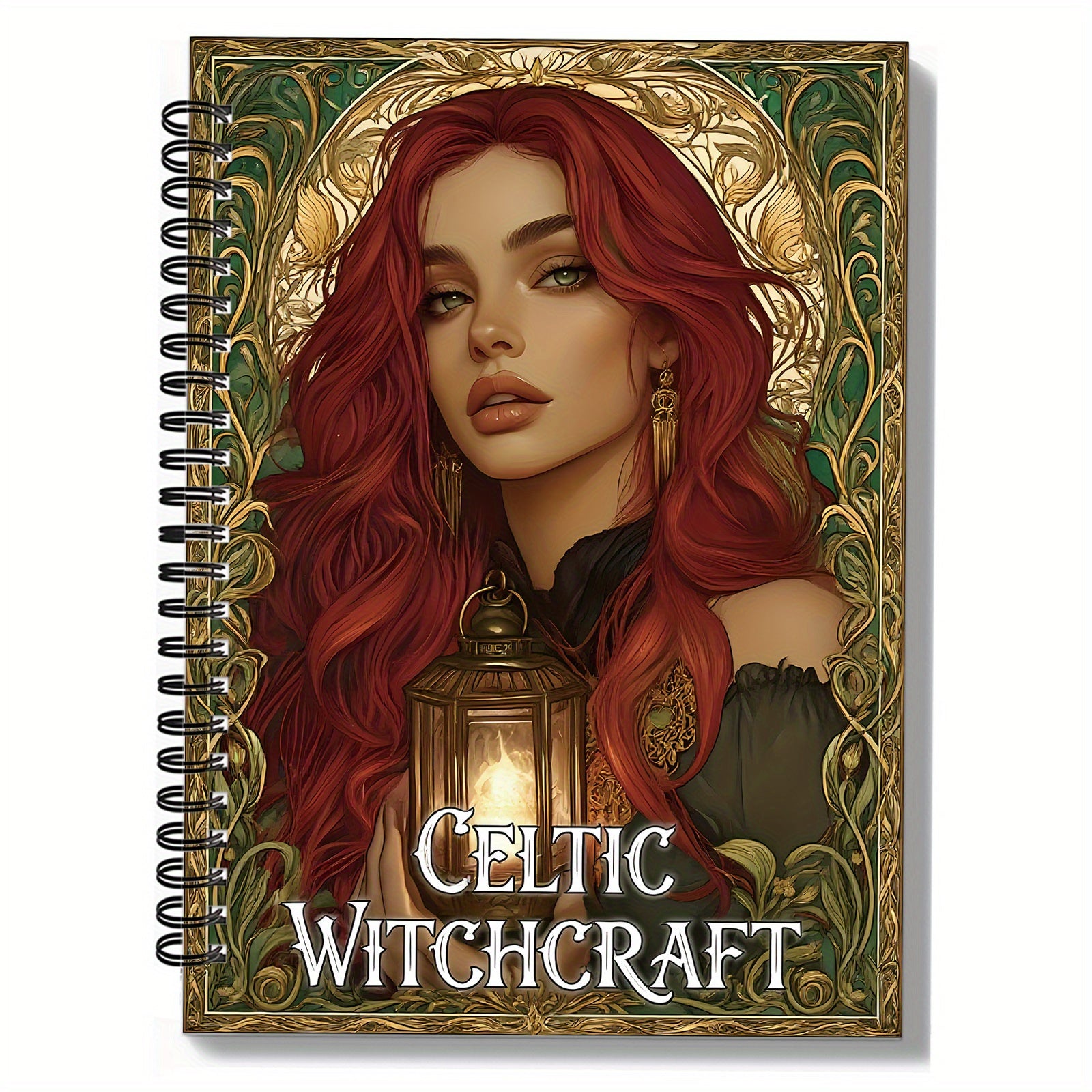TEMU 1pc Vintage Celtic Herbal Encyclopedia Notebook - Vintage Celtic Book With Red-haired Woman, , Celtic Knots, , , - Spiral Bound 's Journal,