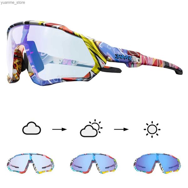 Outdoor Eyewear 2023 Kapvoe RED Photochromic Cycling Sunglasses Sports Men Blue Photochromic Cycl Glasses Mountain Bicycle Goggle Eyewear Y2