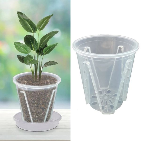 5Pcs Root Control Transparent Flower Pots Breathable Plastic Plant Pots Nursery Pots For Planting Phalaenopsis Orchids Planters 240320